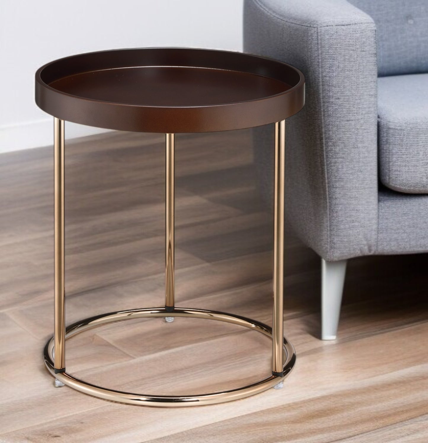 22" Copper And Brown Round End Table - Loft&Timber