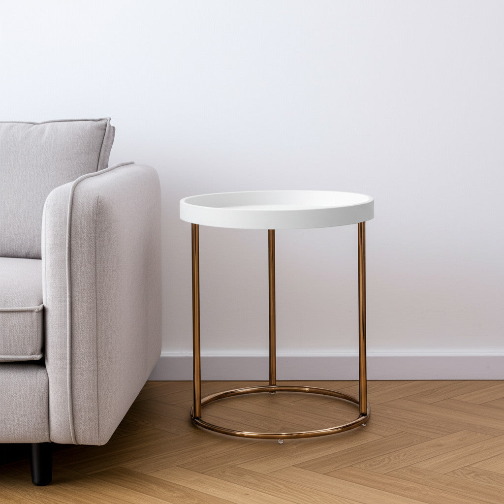 22" Copper And White Round End Table - Loft&Timber