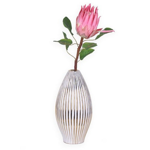 14" White and Gold Ceramic Striped Bud Vase - Loft&Timber