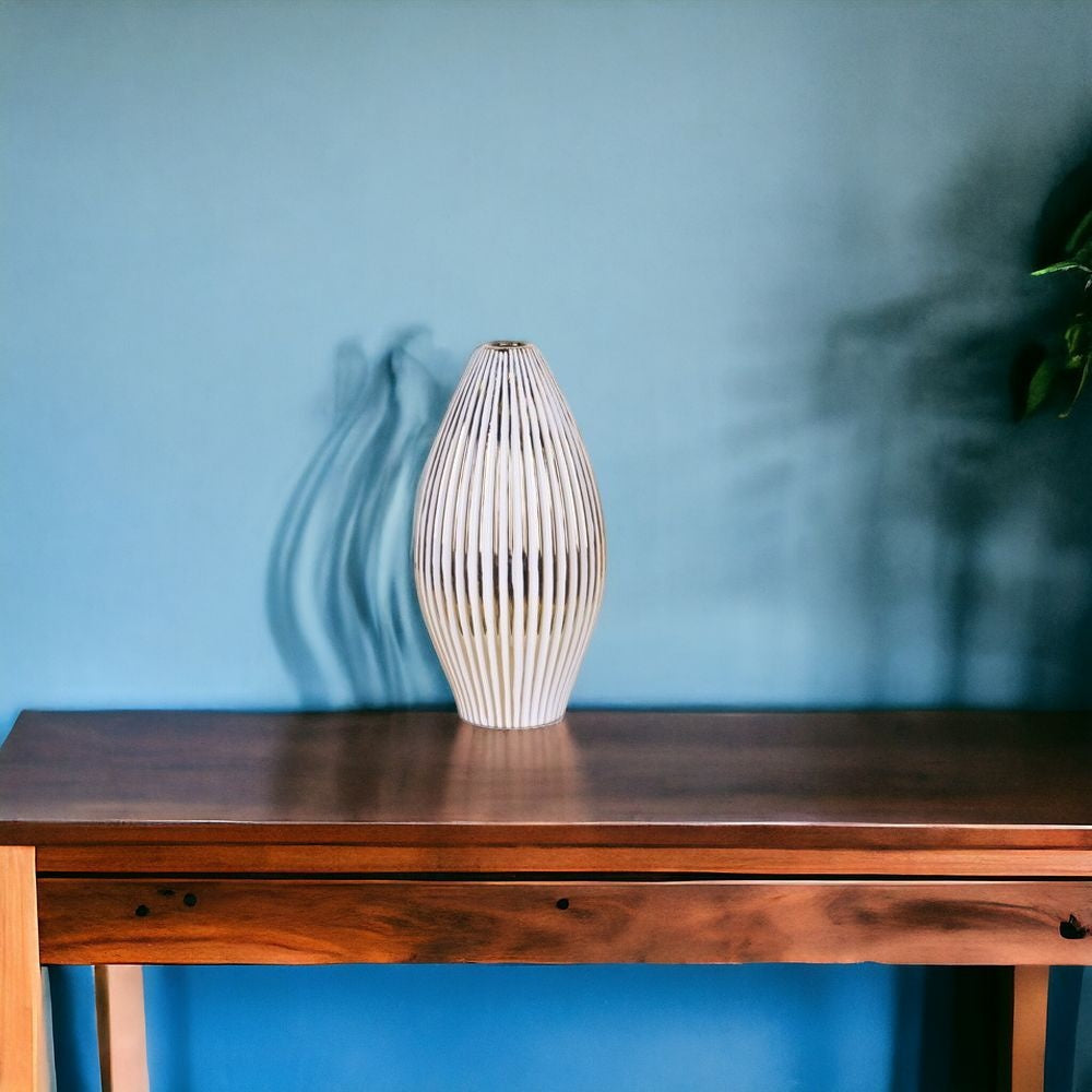 14" White and Gold Ceramic Striped Bud Vase - Loft&Timber