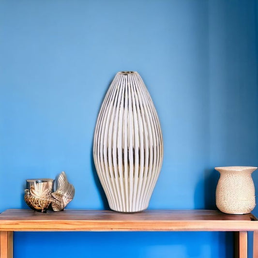 14" White and Gold Ceramic Striped Bud Vase - Loft&Timber