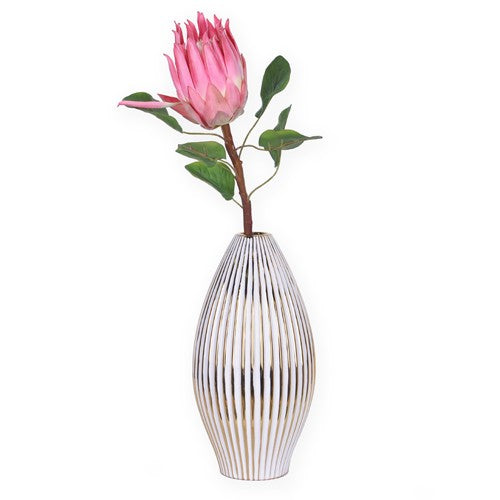 14" White and Gold Ceramic Striped Bud Vase - Loft&Timber