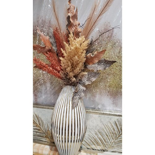 14" White and Gold Ceramic Striped Bud Vase - Loft&Timber
