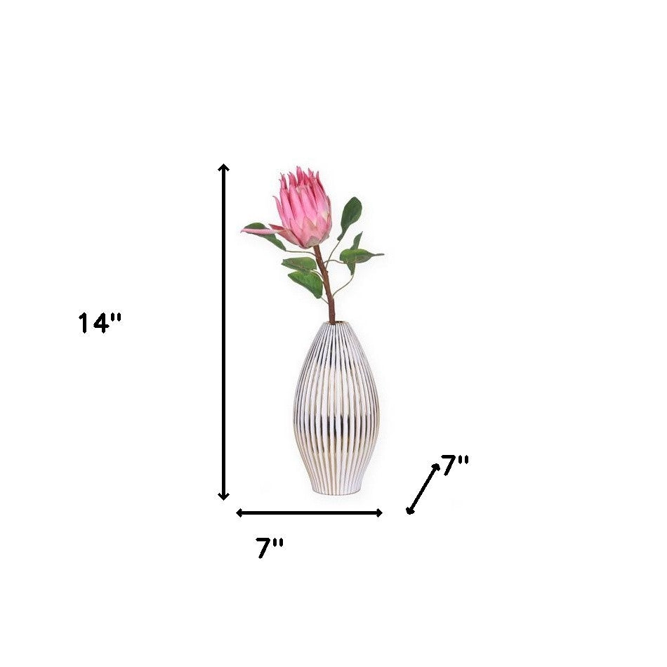 14" White and Gold Ceramic Striped Bud Vase - Loft&Timber