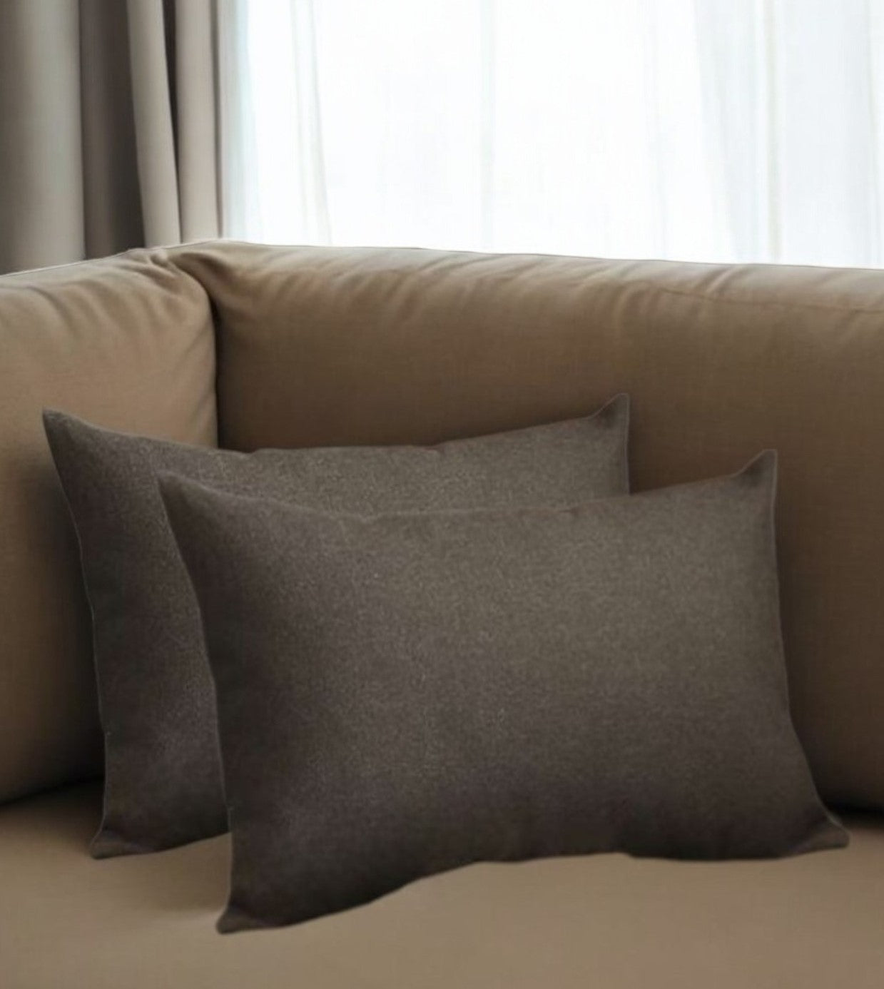 Set of Two 12" X 20" Black Fabric Lumbar Throw Pillows - Loft&Timber