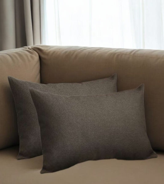 Set of Two 12" X 20" Black Fabric Lumbar Throw Pillows - Loft&Timber