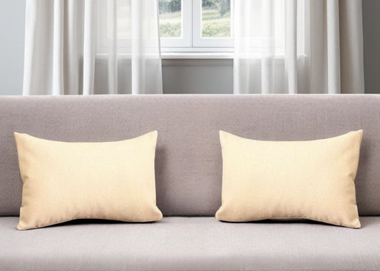 Set of Two 12" X 20" Ivory Fabric Lumbar Throw Pillows - Loft&Timber