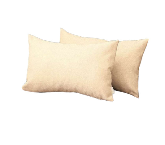 Set of Two 12" X 20" Ivory Fabric Lumbar Throw Pillows - Loft&Timber