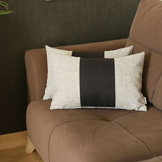 Set of Two 12" X 20" Black And Gray Lumbar Throw Pillows - Loft&Timber