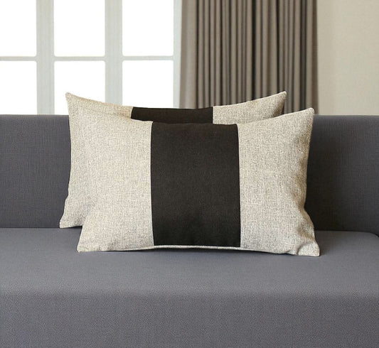 Set of Two 12" X 20" Black And Gray Lumbar Throw Pillows - Loft&Timber