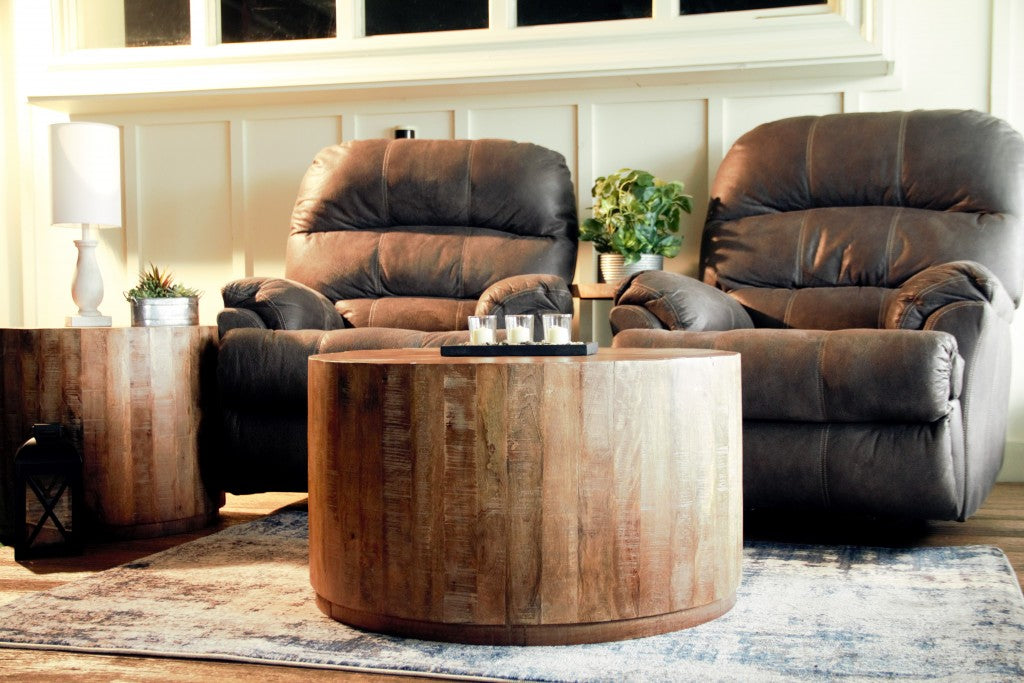 34" Natural Solid Wood Round Bunching Coffee Tables - Loft&Timber