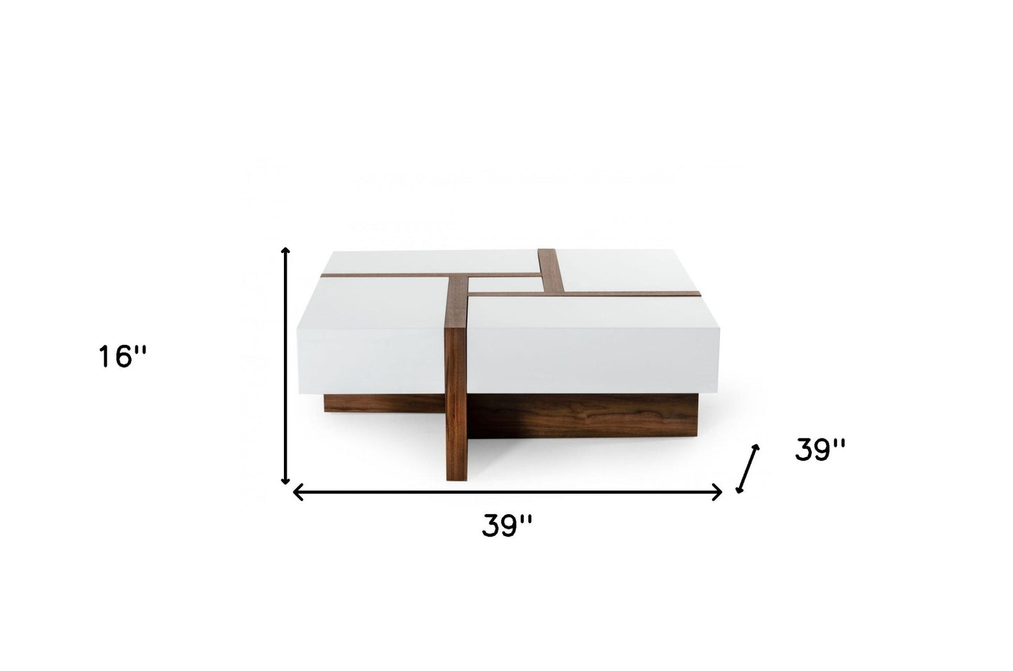39" Brown and White Wood Square Solid Coffee Table With Four Drawers - Loft&Timber