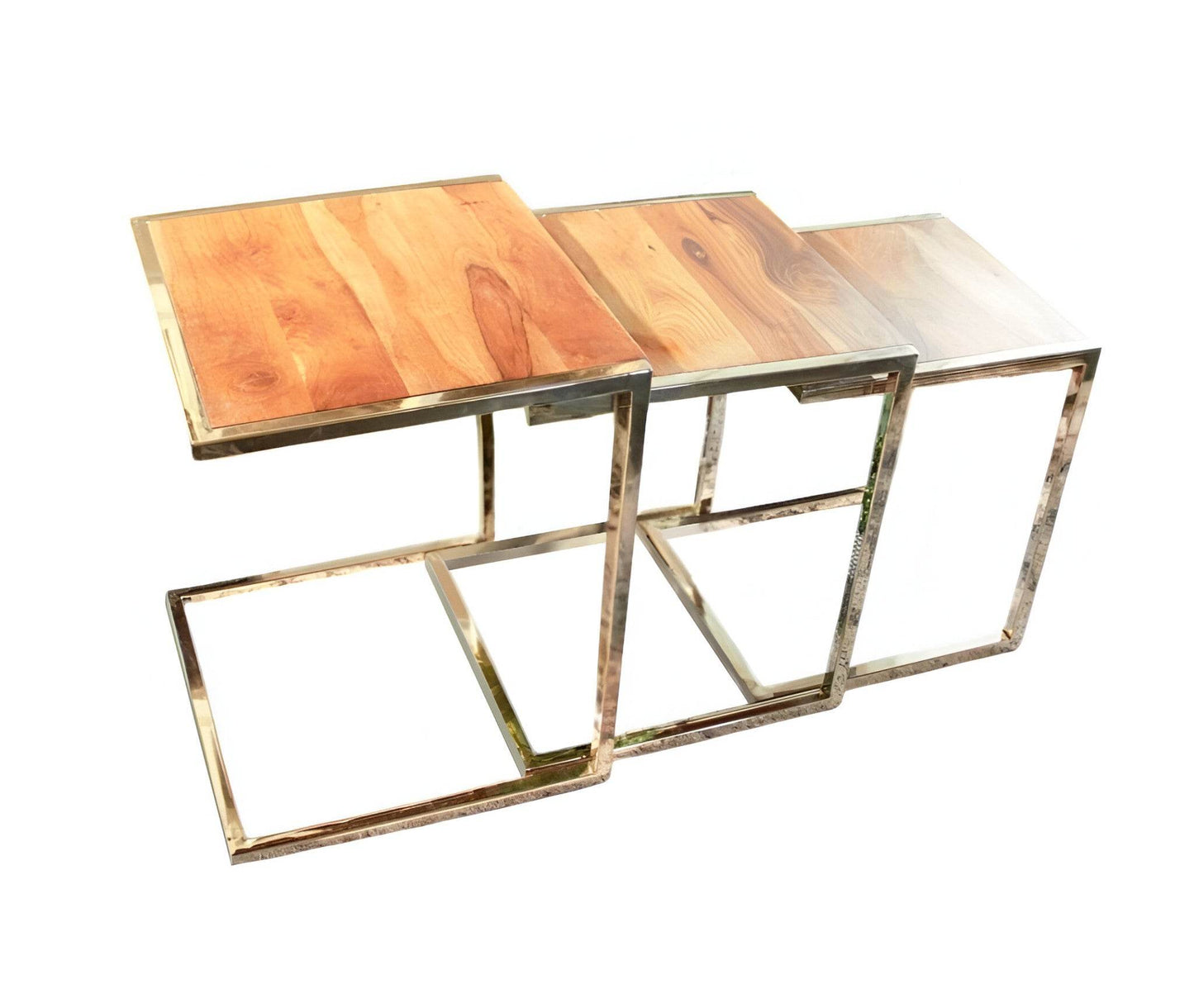 Set of Three Stylish Wood and Metal C Shaped Nesting End Tables - Loft&Timber