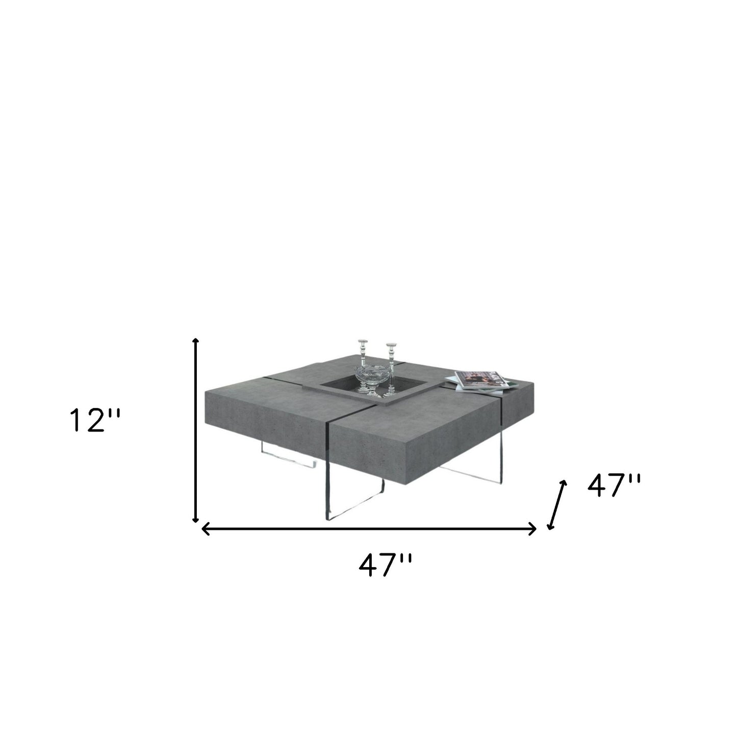 47" Gray and Clear Concrete And Glass Square Solid Coffee Table - Loft&Timber