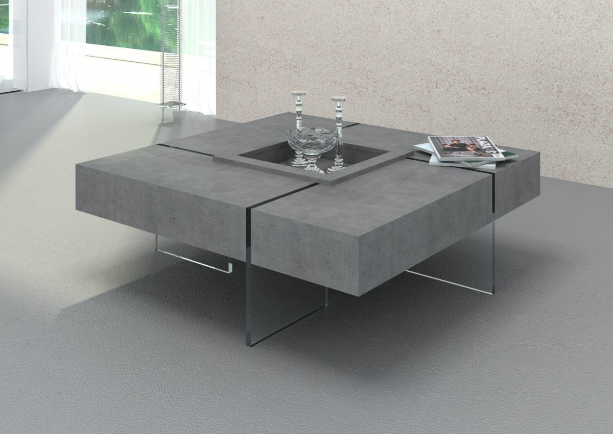 47" Gray and Clear Concrete And Glass Square Solid Coffee Table - Loft&Timber