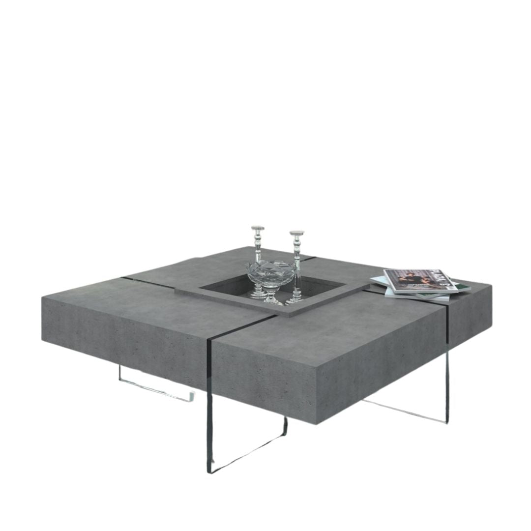 47" Gray and Clear Concrete And Glass Square Solid Coffee Table - Loft&Timber