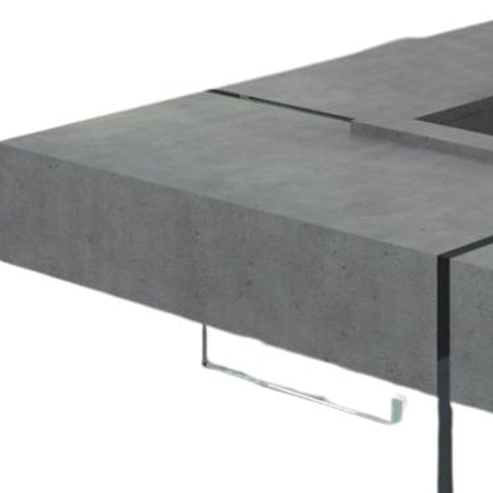47" Gray and Clear Concrete And Glass Square Solid Coffee Table - Loft&Timber