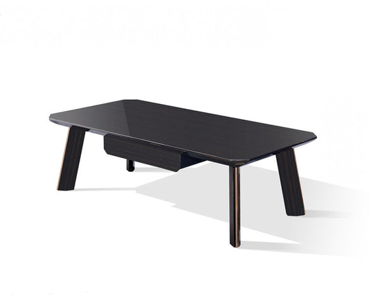 55" Ebony and Dark Brown Wood And Stainless Steel Coffee Table With Drawer - Loft&Timber