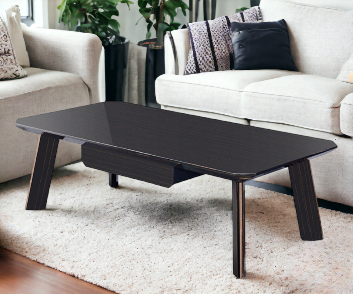 55" Ebony and Dark Brown Wood And Stainless Steel Coffee Table With Drawer - Loft&Timber
