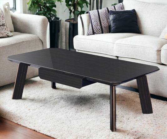 55" Ebony and Dark Brown Wood And Stainless Steel Coffee Table With Drawer - Loft&Timber