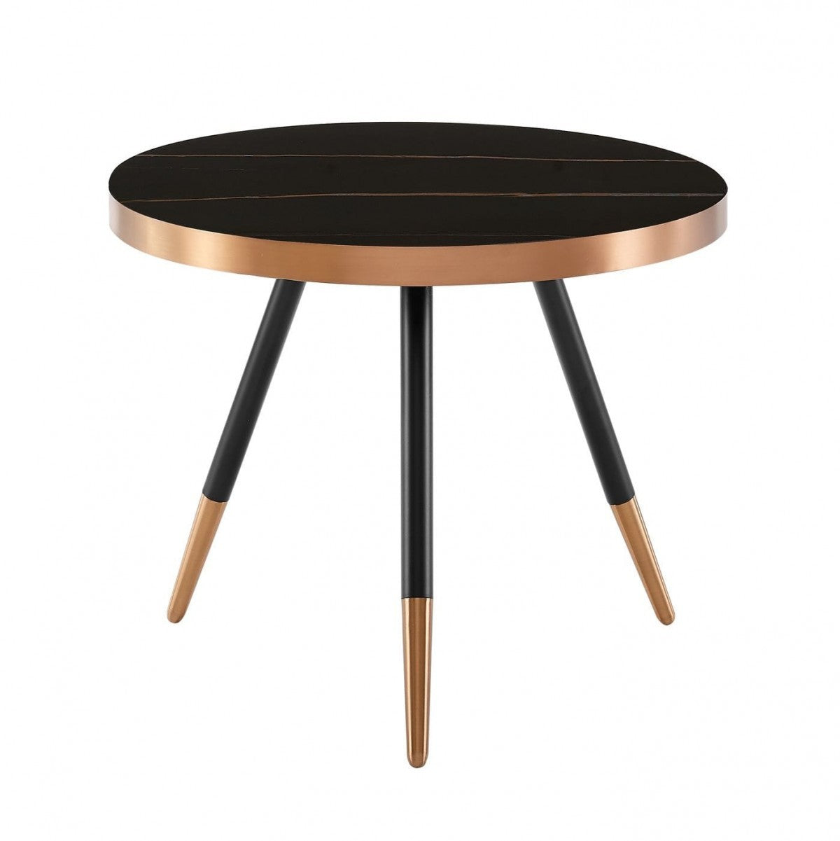 20" Black and Gold Faux Marble And Metal Round Coffee Table - Loft&Timber