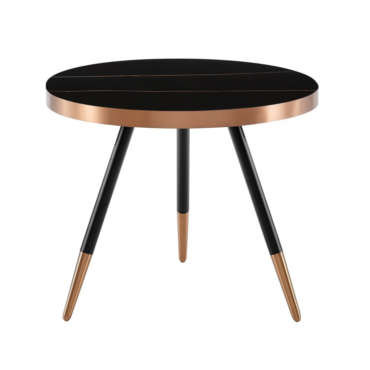 20" Black and Gold Faux Marble And Metal Round Coffee Table - Loft&Timber