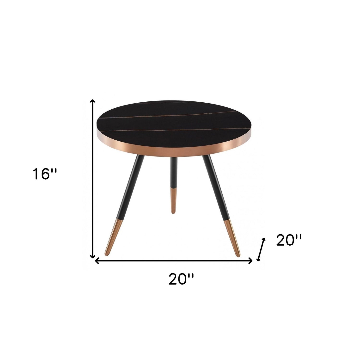 20" Black and Gold Faux Marble And Metal Round Coffee Table - Loft&Timber