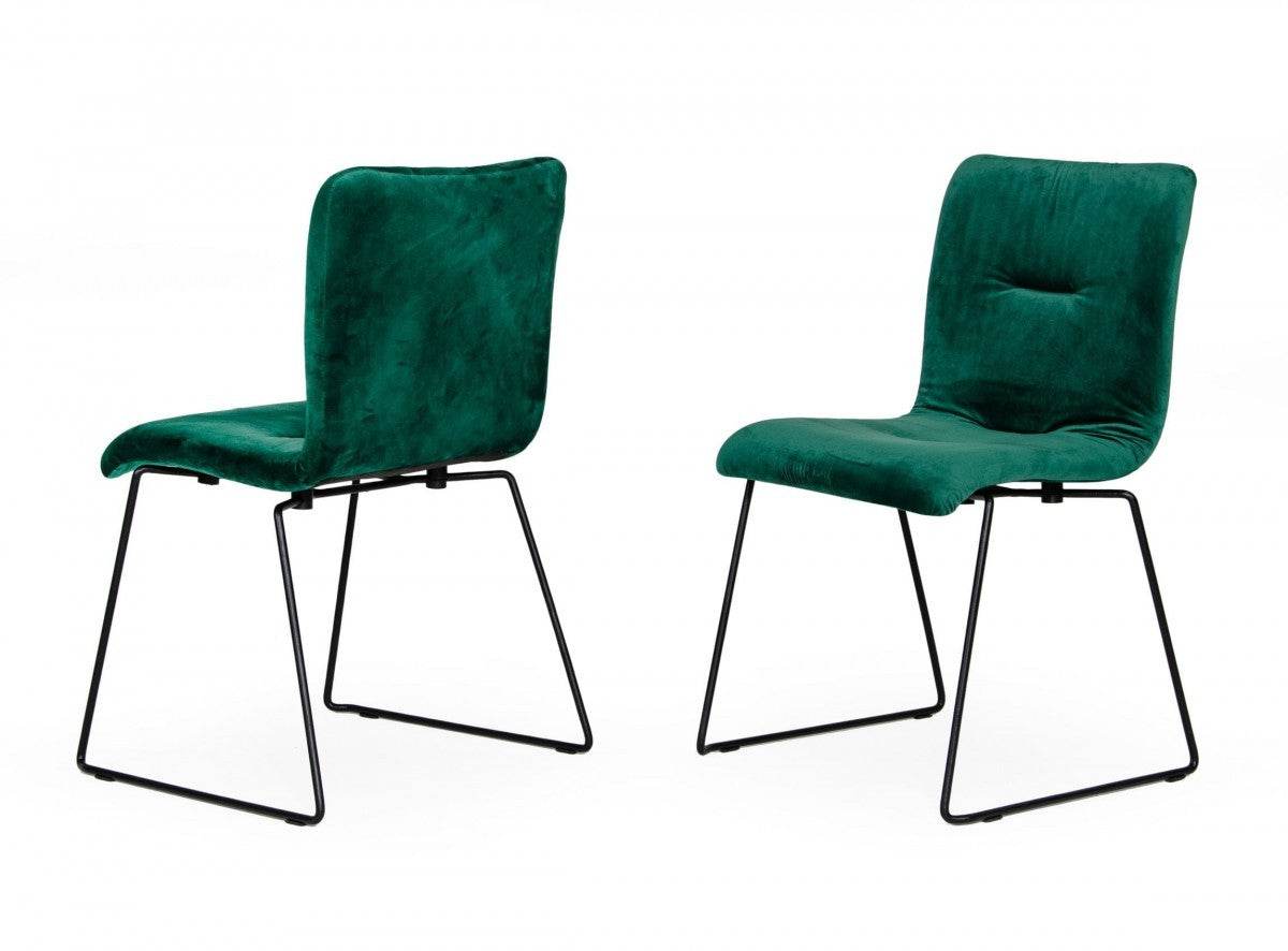 Set of Two Green and Black Upholstered Fabric Dining Side Chairs - Loft&Timber