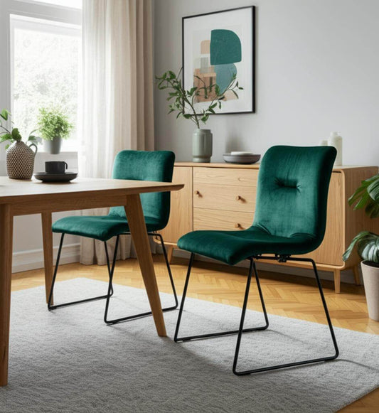 Set of Two Green and Black Upholstered Fabric Dining Side Chairs - Loft&Timber