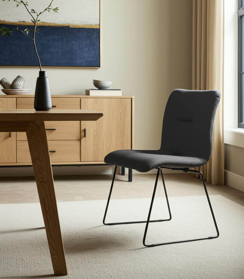 Set of Two Gray and Black Upholstered Fabric Dining Side Chairs - Loft&Timber