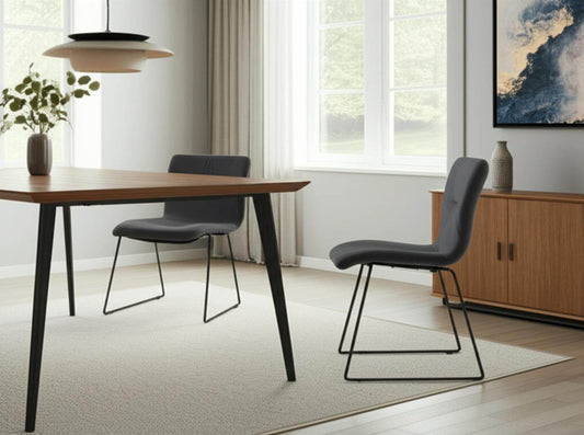 Set of Two Gray and Black Upholstered Fabric Dining Side Chairs - Loft&Timber