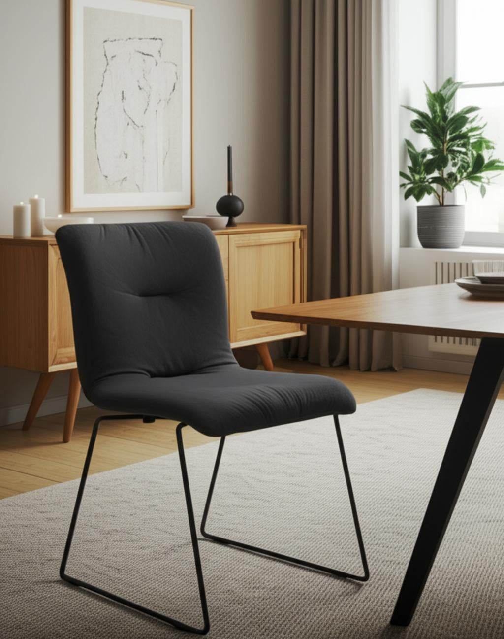 Set of Two Gray and Black Upholstered Fabric Dining Side Chairs - Loft&Timber