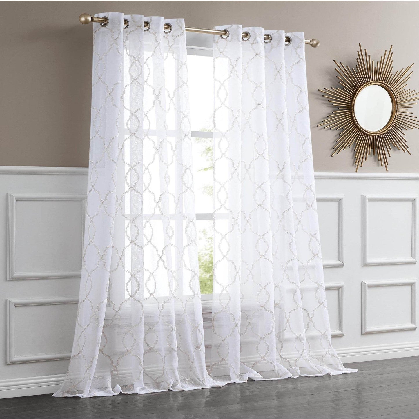 84” Charcoal Trellis Pattern Embroidered Window Curtain Panel - Loft&Timber
