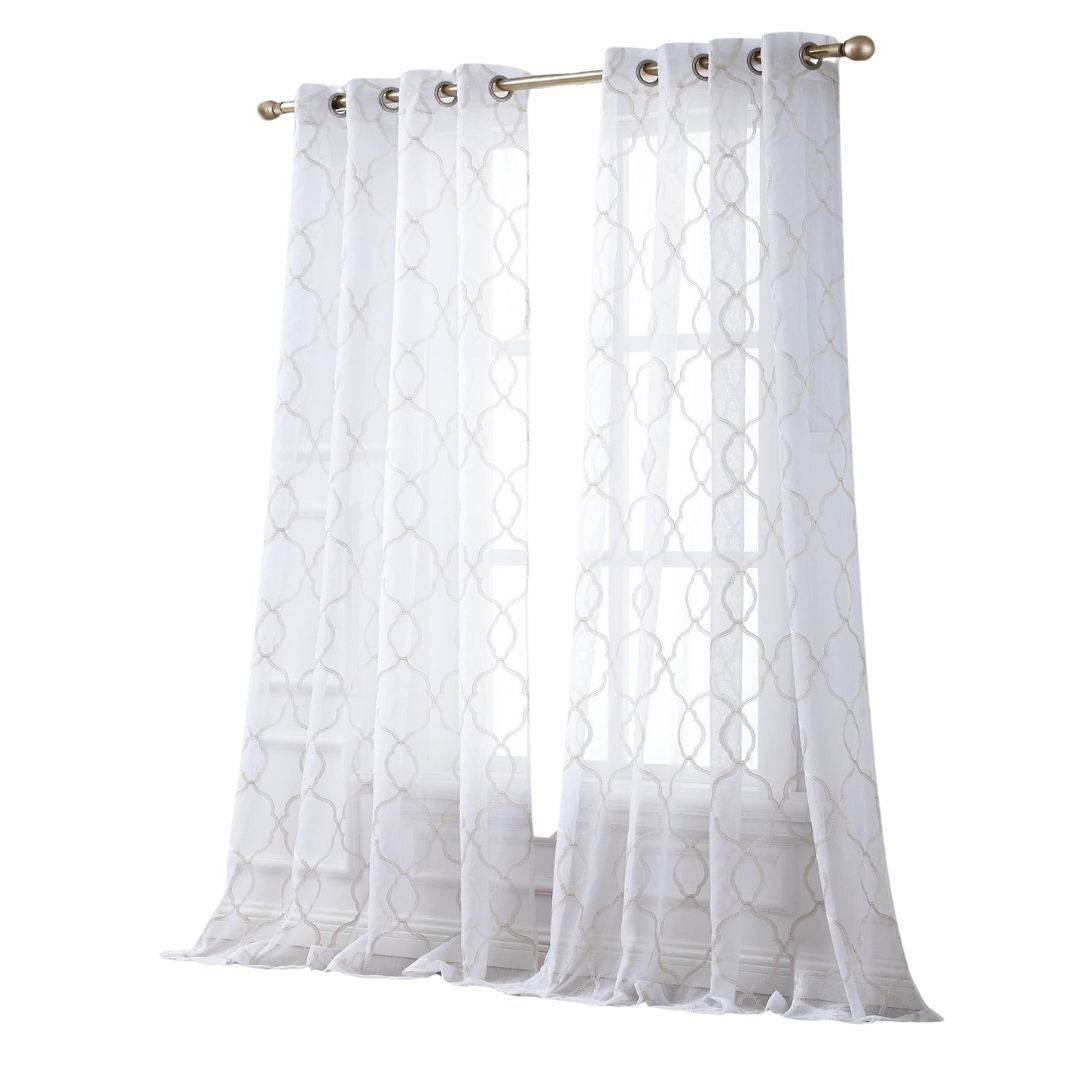 84” Charcoal Trellis Pattern Embroidered Window Curtain Panel - Loft&Timber