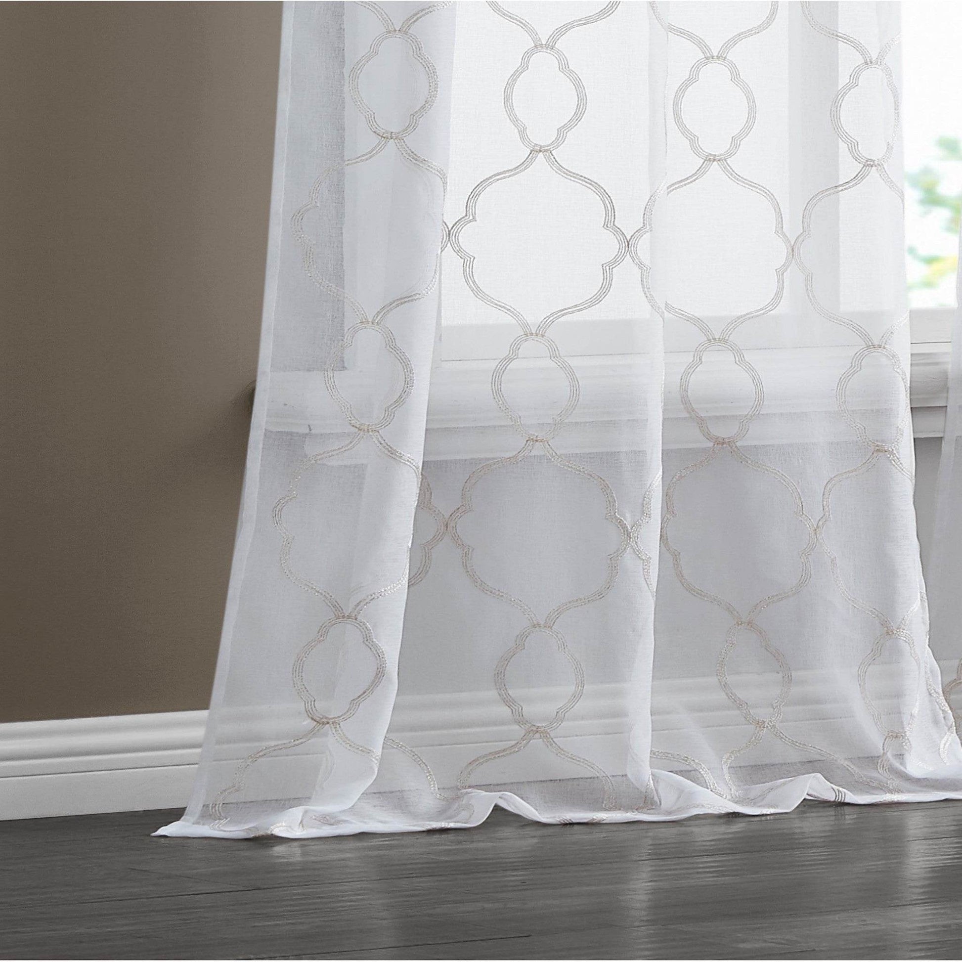 84” Charcoal Trellis Pattern Embroidered Window Curtain Panel - Loft&Timber