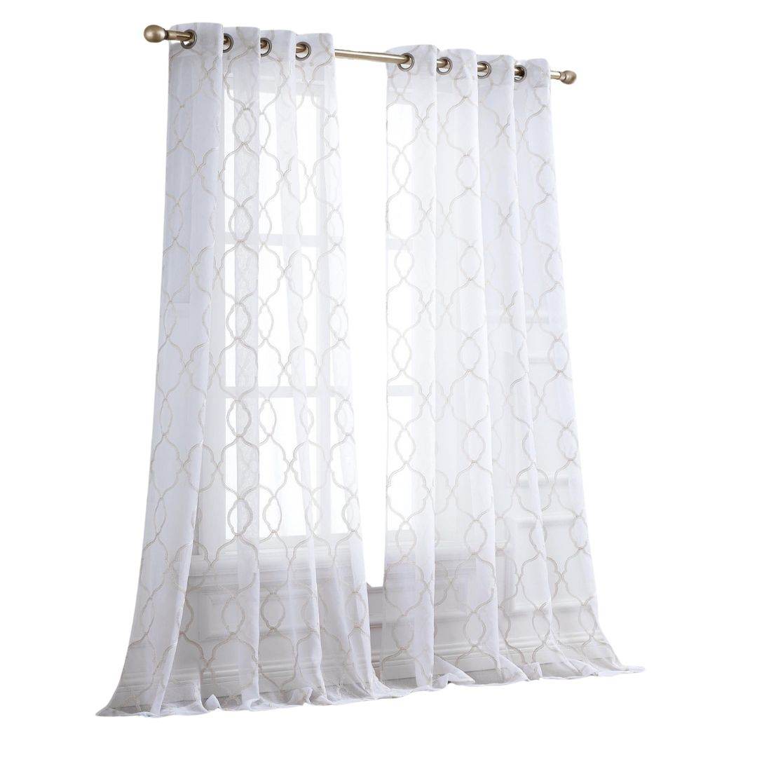 84” Charcoal Trellis Pattern Embroidered Window Curtain Panel - Loft&Timber