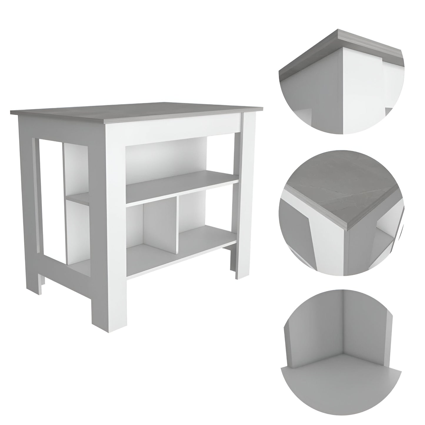 White and Gray 41" Kitchen Island With Storage - Loft&Timber