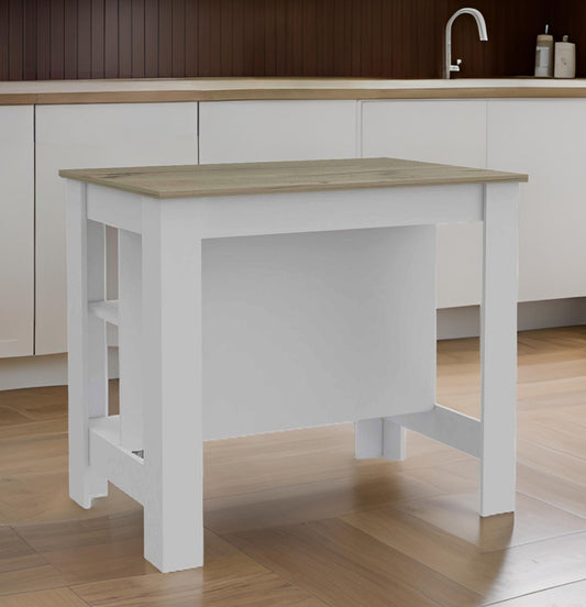 White and Brown 41" Kitchen Island With Storage - Loft&Timber
