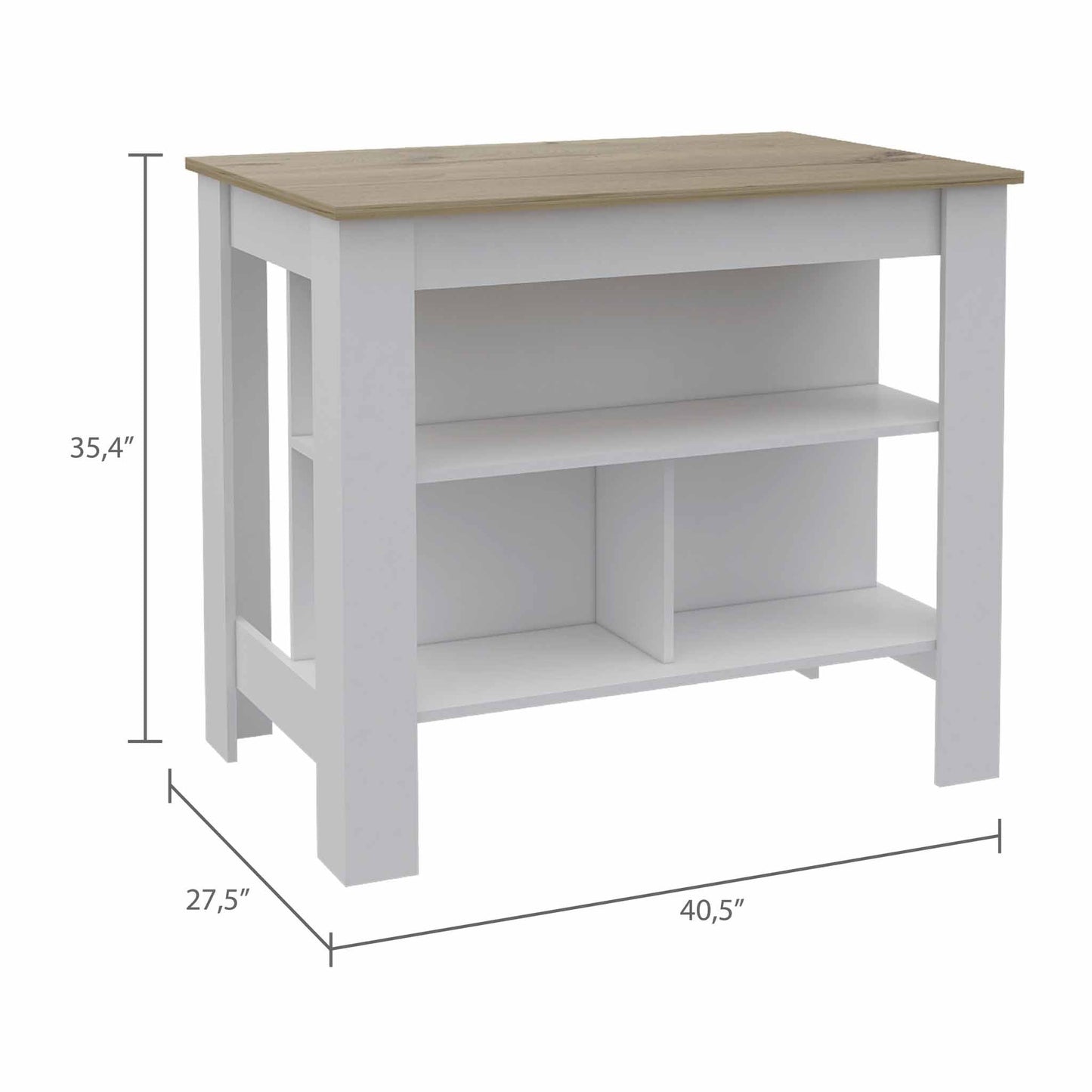 White and Brown 41" Kitchen Island With Storage - Loft&Timber