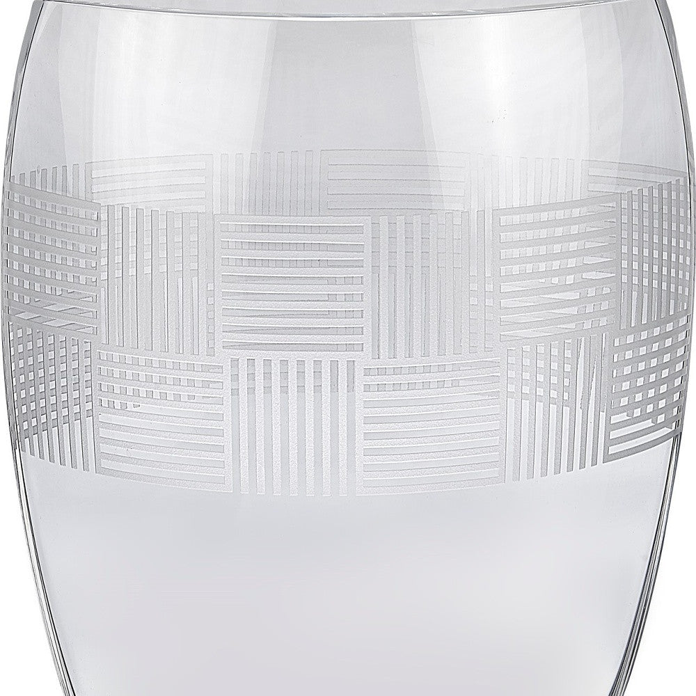 12" Clear With Geometric Pattern Oval Crystal Table Vase - Loft&Timber