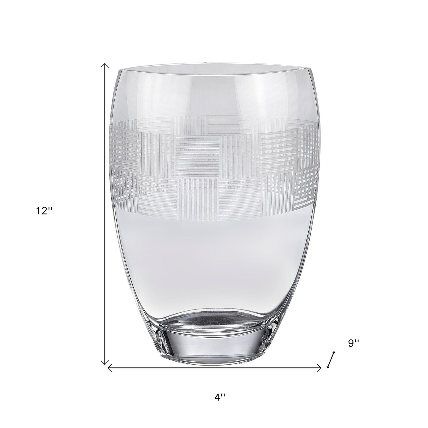 12" Clear With Geometric Pattern Oval Crystal Table Vase - Loft&Timber