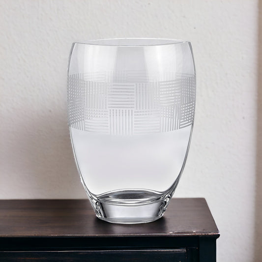 12" Clear With Geometric Pattern Oval Crystal Table Vase - Loft&Timber