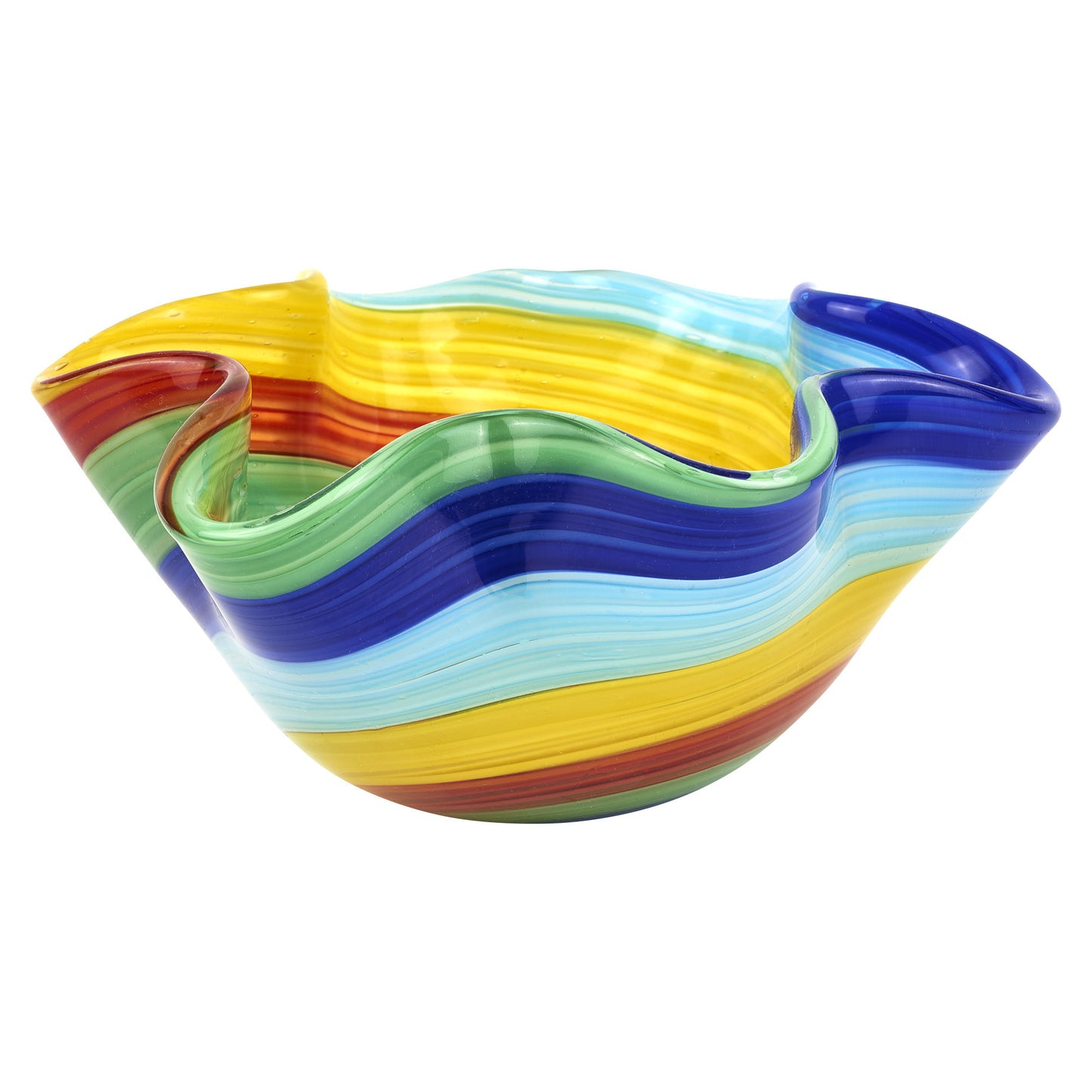 8" Rainbow Murano Glass Wavy Serving Bowl - Loft&Timber