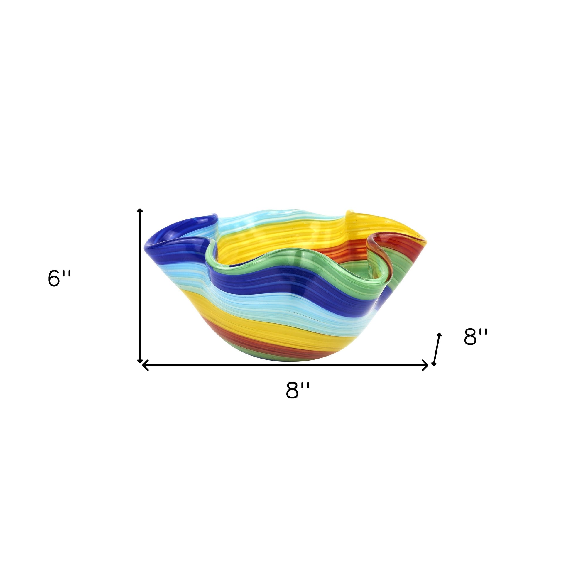 8" Rainbow Murano Glass Wavy Serving Bowl - Loft&Timber