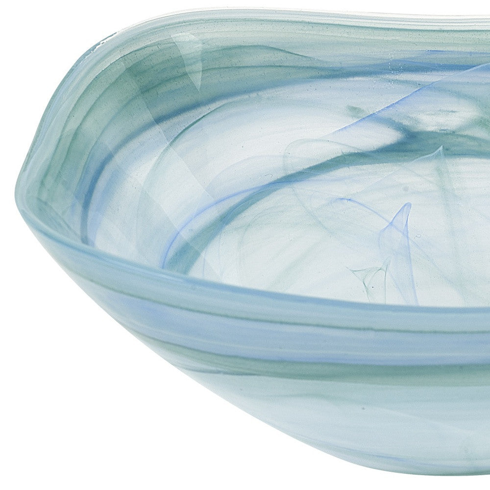 10" Aqua Blue And White Alabaster Glass Square Salad Bowl - Loft&Timber