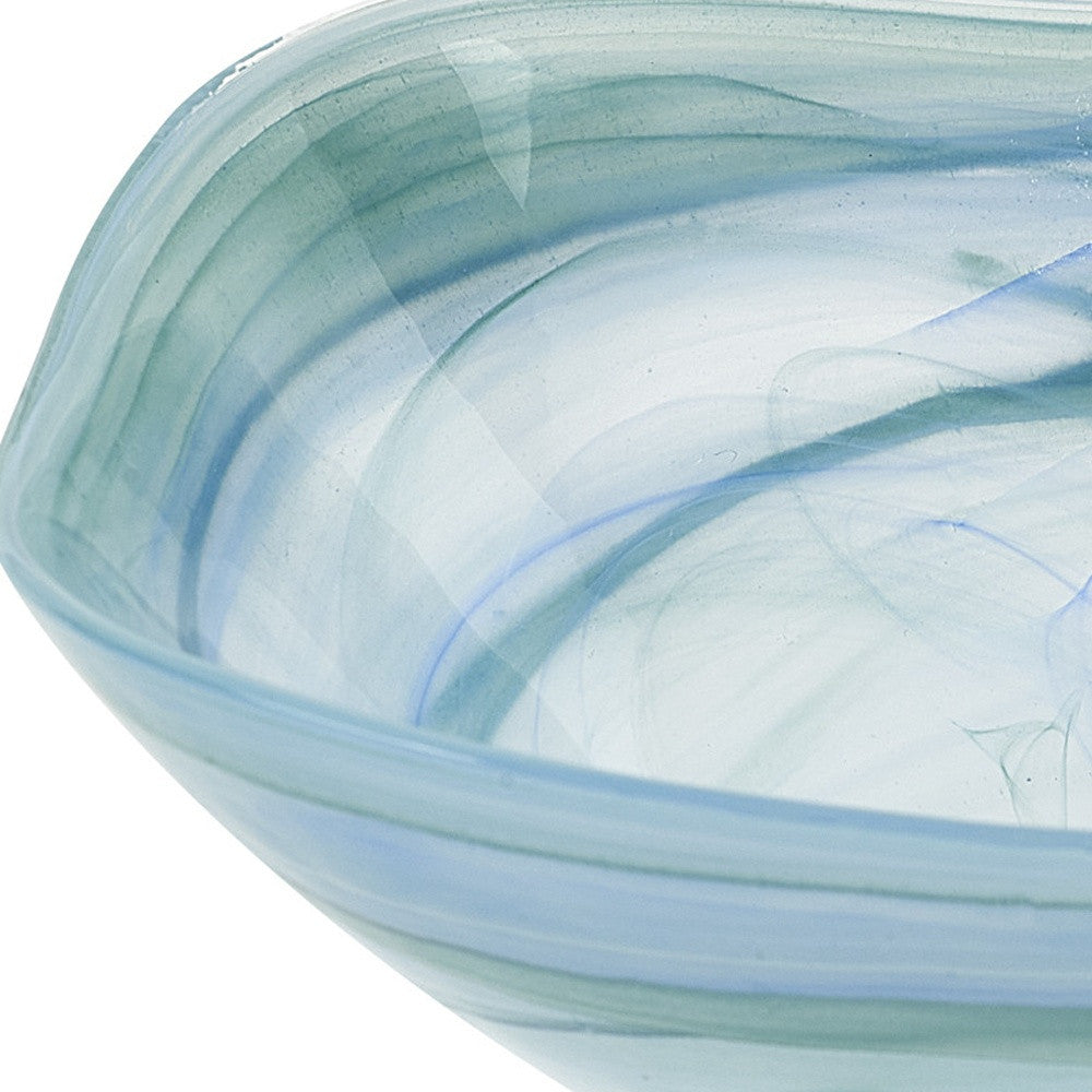 10" Aqua Blue And White Alabaster Glass Square Salad Bowl - Loft&Timber