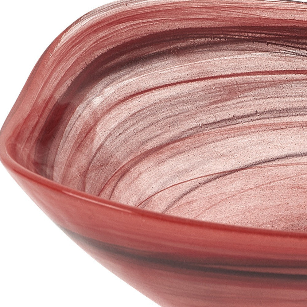Set of Two 6" Red And White Alabaster Glass Square Salad Bowl - Loft&Timber