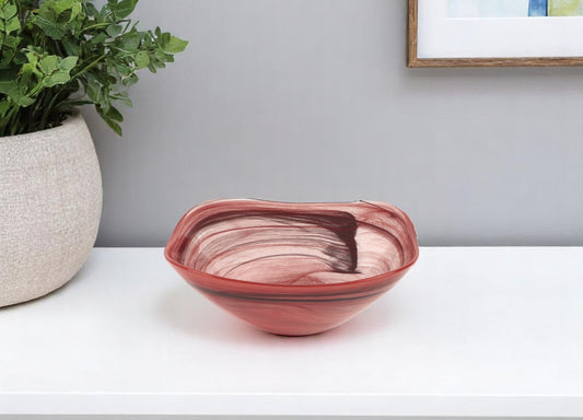 Set of Two 6" Red And White Alabaster Glass Square Salad Bowl - Loft&Timber