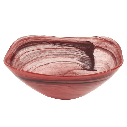 10" Red And White Alabaster Glass Square Salad Bowl - Loft&Timber