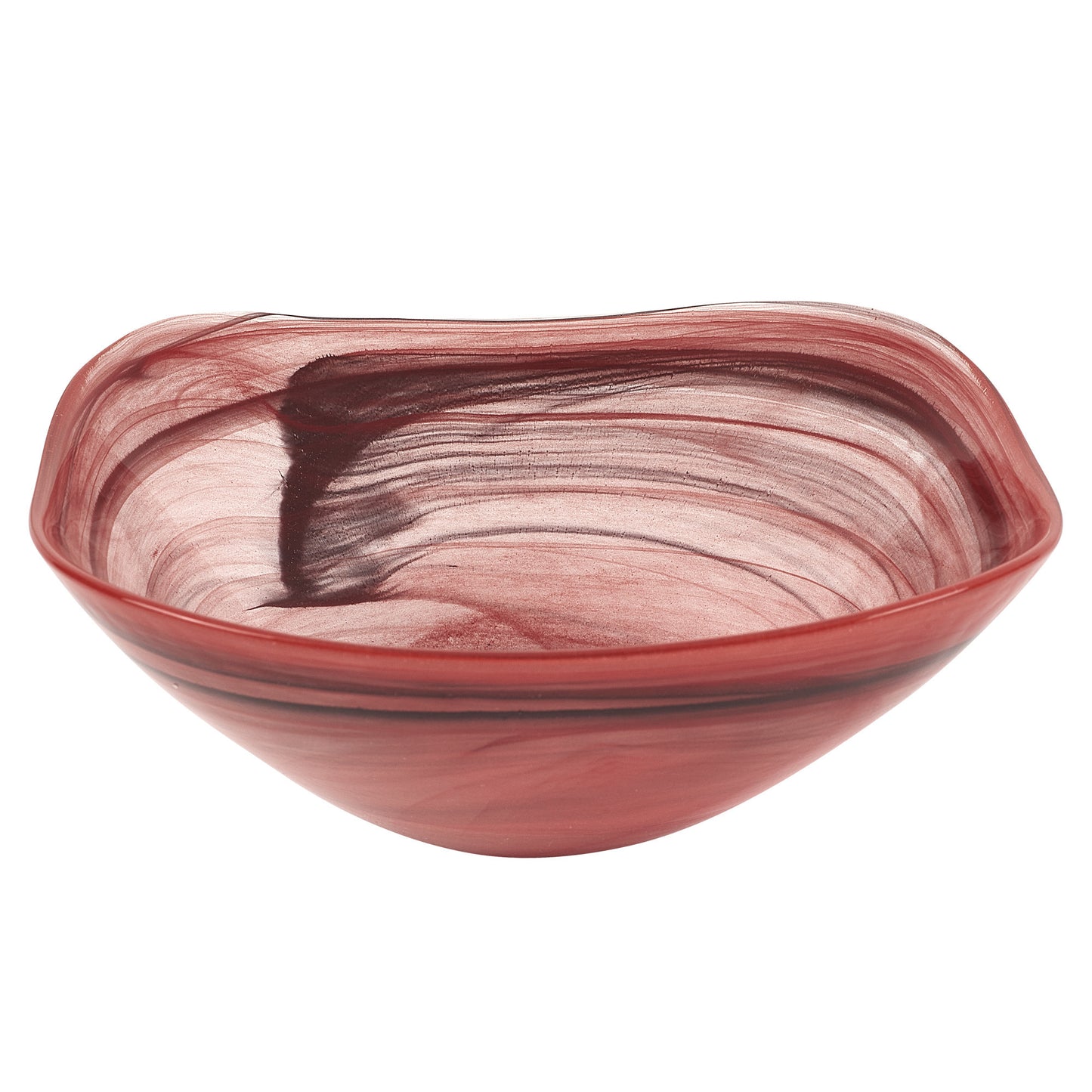 10" Red And White Alabaster Glass Square Salad Bowl - Loft&Timber